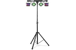 MAX PARTYBAR12 - Kit de iluminación LED para fiestas con focos PAR y Derby, shows automáticos o DMX, mando a distancia y trípode, ideal para DJs, eventos, bodas y discotecas portátiles
