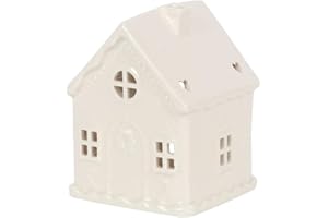 SJ TRADERS White Ceramic House Tealight Holders, Gingerbread House Design, Tea Lights Candle Holder for Newyear for Home Decor, Office, Bedroom (White)