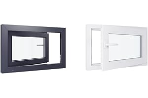 HEXA'FEN Fenetre PVC - LxH 800x500 mm - Triple vitrage - Anthracite ext Blc int Poignée A Gauche