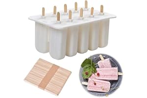 Cozywind Molde para Helados y Polos,100% Silicona Alimentaria,Con Tapa,Con 50 Palitos de Madera (blanco)