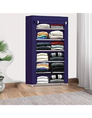 Keekos Collapsible Wardrobe Organizer, Storage Rack for Kids and Women, Clothes Cabinet, Bedroom Organiser with 6 Layer_Navyblue