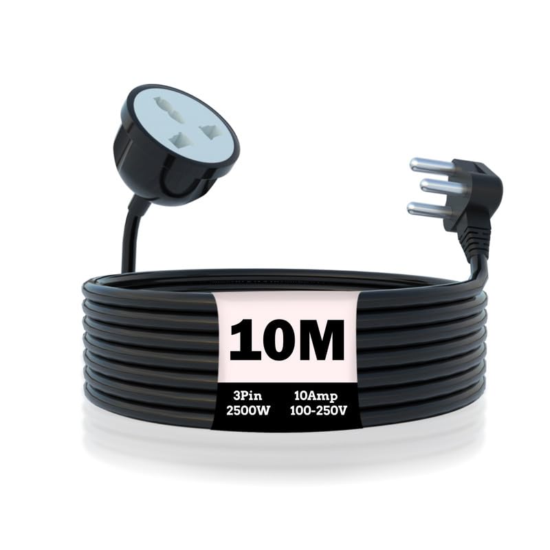 MX Single Socket Extension Board with 10 Meter Heavy Duty Long Wire Cord, Use to Exetend Power Socket 2500W 10A Wire Extender with Plug Expandable Electric Extension, 3Pin Plugs for Indoor Outdoor