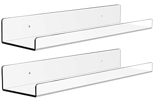 WHATOOK Mensola da cucina galleggiante in acrilico, 45 cm, acrilico trasparente da parete, invisibile, mensole da parete e da bagno, ripiano per piccoli giocattoli, spessore 5 mm, 2 pezzi