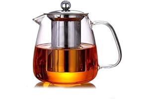 FOESKA Teiera in vetro con infusore, teiera da 500 ml, sicura per piano cottura, con infusore in acciaio inossidabile resistente al calore, set per tè in fiore e foglie sfuse.
