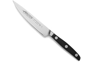 Arcos Cuchillo verduras Acero Inoxidable. Cuchillo profesional para pelar frutas y verduras. Mango ergonómico polioximetileno y Hoja 130 mm. Serie Manhattan. Color negro.