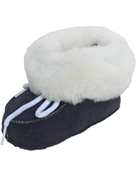 warme Lammfell Babyschuhe anthrazit mit Fellkragen und Kordel, Gerbung ohne schädliche Stoffe, Gr. 16-17