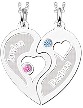 Namesforever Halbes-Herz Partnerkette | Set aus 2 Anhängern Halbes-Herz und 2 Ketten 45 cm | Gratis Gravur | 925er...