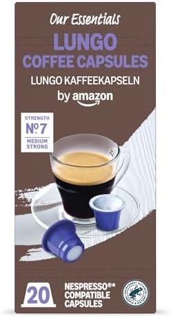 by Amazon Capsule in plastica di caffè lungo compatibili con Nespresso, 20 pezzi, confezione da 1, Certificato Rainforest Alliance