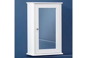 CHRISTOW Mirrored Bathroom Cabinet Wall Mounted, Small White Wooden Bathroom Mirror Storage Unit With Shelf