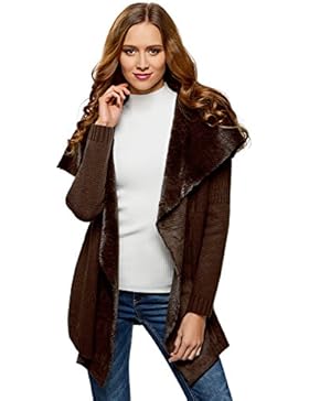 oodji Collection Damen Cardigan mit Kunstpelz-Einsätzen