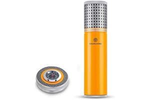 CIGARLOONG Zigarrenkühler, tragbar, Reise-Zigarren, versiegelt, aus Edelstahl, mit Luftbefeuchter (Farbe: Gelb)