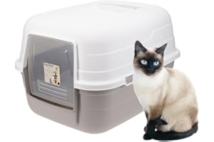 Katzenklo mit Deckel Aktivkohlefilter Katzentoilette Katzen WC Hauben Toilette Klo grau modernes Design