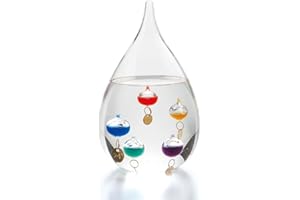 Suyak Tear Drop Shaped Free Standing Galileo Thermometer - Elegant Home Decor & Room Thermometer, Father's Day Gift for Men - Thermometer for Indoor with Temperature Reading (11.5 CM)