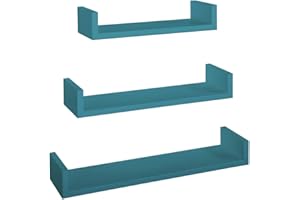 MODULARREDO | CALAMITA Set di 3 Mensole da Muro, Mensole Muro Design, Mensola da Parete, 60x8 p15.5 cm, 50x8 p15.5 cm e 40x8 p15.5 cm, Kit Tasselli Incluso, Blu Laguna - Made in Italy