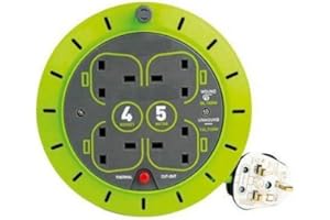 ELITO HOME & GARDEN New Extension Reel 2/4 Way Socket 5/10/15/18/20/25m Metre Lead Cable 13amp Uk (4 Gang 5 Metre)