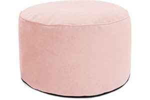 rucomfy Beanbags Luxury Round Velvet Pouffe Bean Bag. Large Footstool Ottoman. Home Furniture Decor or Bed Room Foot Rest. Lightweight & Durable W55cm x H38cm (Pink)