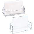 2 Pack Acrylic Business Card Stand, Display Holder for Offices, Home, School - Fits 30-50 Cards (Clear)
