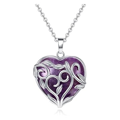 Crystaltears Amethyst Healing Crystal Necklace Flower Wrapped Heart Crystal Gemstone Pendant Necklace Quartz Crystals Jewelry For Women Gifts For Christmas