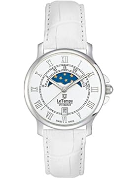 Le Temps of Switzerland Damenuhr, Edelstahl Mondphase Ø 35 mm (weiß)