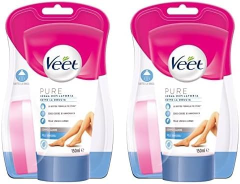 Veet Silk & Fresh Technology Crema Depilatoria Sotto la Doccia per Pelli Sensibili - 150 ml (Confezione da 2)
