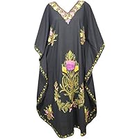 Womens Caftan Dress Black Floral Embellished Resortwear Kaftan One Size