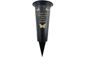 SHOPIOR Memorial Grave Vases Ornaments Plastic Flower Holders - Butterfly Spike Grave Flower Vase Holders with Funeral Verses for Your Loved Ones - Black (Dad)