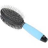 Pet Double Sided Brush Grooming Massage Soft Silicone Handle For Small Medium Large Dogs Cats Horses With Short or Long Hair (Double Sided Brush, Blue)