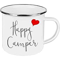 Cadouri - Camping-Tasse mit Spruch HAPPY CAMPER Kaffeetasse Kaffeebecher Emaille-Tasse Campingbecher - 300 ml