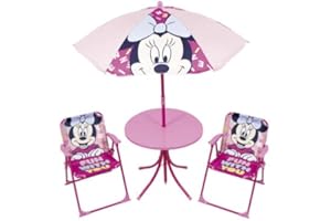 ARDITEX WD14418 Set da tavolo (50 x 50 x 48 cm), 2 sedie (38 x 32 x 53 cm) e ombrilla (diametro 110 cm) di Disney-Minnie