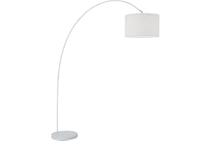 Lampada da terra ad arco modello 6304B Perenz Questa lampada da terra e realizzata con una montatura in metallo verniciato bianco e paralume in stoffa