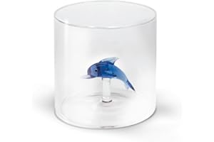 WD Lifestyle - Bicchiere in Vetro Borosilicato 250ml con Soggetto in Vetro Colorato Interno (Delfino)