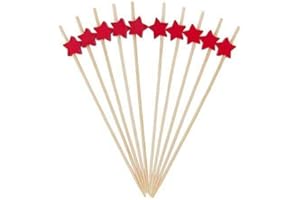 AILEXI Cocktail-Sticks 100 Zählungen Zahnstocher Aus Holz Partyartikel RÜSchen Fingerfood Obst Sandwich Knabbereien - Rote Sterne