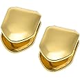 2 Pcs 14K Plated Gold Fake Teeth Single Tooth Caps Golden Mouth Teeth Dental Grills Hip Hop Teeth Braces Party Accessories