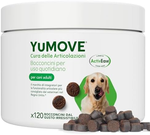 YuMOVE Joint Care Cani Articolazioni 5 a 8 Anni - 120 Bocconcini - Tripla Azione Complesso ActivEase da 150mg Cozza Verde Ogni Bocconcino - Integratore Articolazioni Cane - Condroprotettori Cane