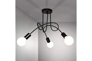 DAXGD Luminaire Plafonnier industrielle, Lampes de Suspension en Fer Vintage E27 Lustre Noir 3-Lumières pour Salon Chambre Cuisine Restaurant, Diamètre 55 cm (Ampoule non incluse)