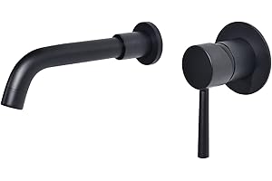 PHASAT Robinet mitigeur mural en laiton noir, avec bec rotatif à 360 degrés, Mitigeur Lavabo Encastré PTBB06E