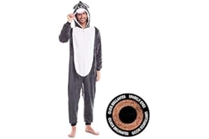 PARTILANDIA Disfraz Animal Hombre Mujer Cuerpo Entero con Capucha Ojos Brillantes【Tallas Adulto S a L】Mono Calentito Suave cremallera posterior Disfraces Carnaval Animales Desfiles Obras Teatro Actuaciones Bailes