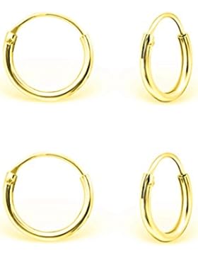 DTPsilver - Damen - Klein Creolen - Ohrringe 925 Sterling Silber und Gelb Vergoldet Set Paare 2 - Dicke 1.2 mm...