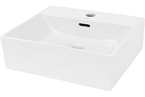 ECD Germany Lavabo Cerámico Rectangular con Agujero Conexión Estandar - Blanco - Lavamanos sobre Encimera - 415x360x130 mm - Diseño Moderno - Fregadero sin Juego de Desagüe - Realza Cada Baño o Aseo