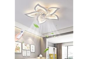 GHY Ventilatori Da Soffitto Moderni A LED,Lampade Soggiorno,Regolazione Continua,Temporizzazione Del Telecomando, Regolazione Velocità,Per Camera Da Letto Silenzioso Illuminazione Lampadario Bianco 50W