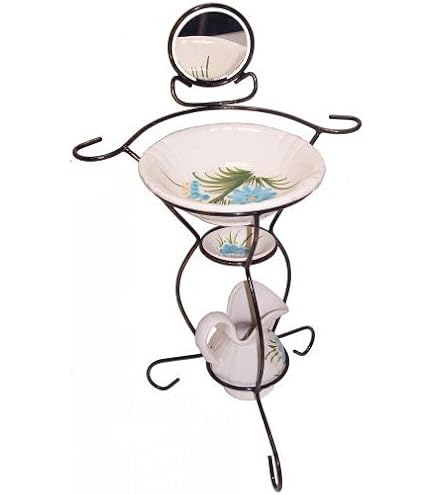 Ensemble Toilette Bol Pichet Soucoupe Fer Forgé Laiton Et Céramique Toscane