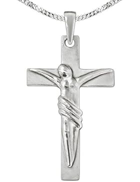 CLEVER SCHMUCK-SET Silbernes Jesuskreuz Anhänger 24 mm Jesus glänzend Kreuz matt schlicht stilisiert und Kette...