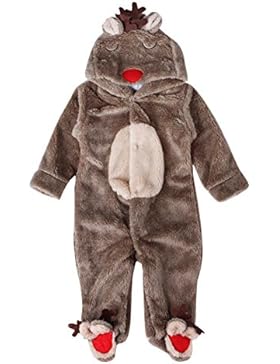 Baywell Unisex Baby Winter Overall Kleiner Elch Muster Langram Komfortabel Flanell Strampler mit Kapuze