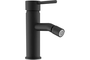 PARAMA Rubinetto per il Bagno Miscelatore Monocomando per Bidet interamente in Ottone con finitura Nero Opaco Design Tondeggiante Moderno per Scarico Automatico modello Ava