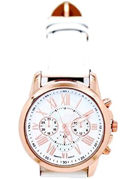 FEITONG Damenuhr Mode Römischen Ziffern Kunstleder Analoge Quarz Armbanduhr Weiß Neu