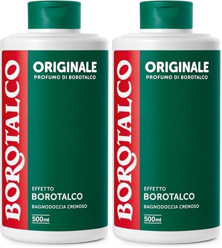 Borotalco, Bagnodoccia Originale, Formula Cremosa, Detergente Corpo per Pelle Morbida e Vellutata, Profumo di Borotalco, Dermatologicamente Testato, Flacone 500 ml (Confezione da 2)