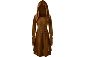Xinlong Vestido Gotico Mujer Vestido Medieval Retro Disfraz de Bruja Traje con Capucha Adulto para Halloween Carnaval Party