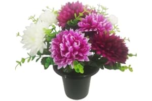MR. BARRY'S HANDMADE 25cm Grave Flower Pots | Artificial Flowers For Graves | Cemetery Funeral & Floral Decorations | Grave Flowers | New Improved Design & Quality (CHRYSANTHEMUMS AND EUCALYPTUS LILAC IVORY)