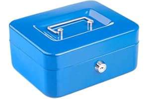 TRUESHOPPING Petty Cash Money Safe Box - Compact Solid Steel Lockable Security Storage Chest for Loose Money, Coins, Change & Valuables with 2 Keys - Removable Tray with 5 Coin Sections, 1 Bill Section - 8 Inch
