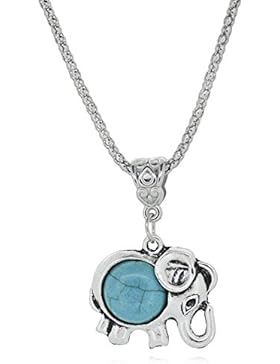 MESE London Elefant Kette Silber Kette & Türkisblaues Wasser Blauer Edelstein Anhänger - Elegante Geschenkbox
